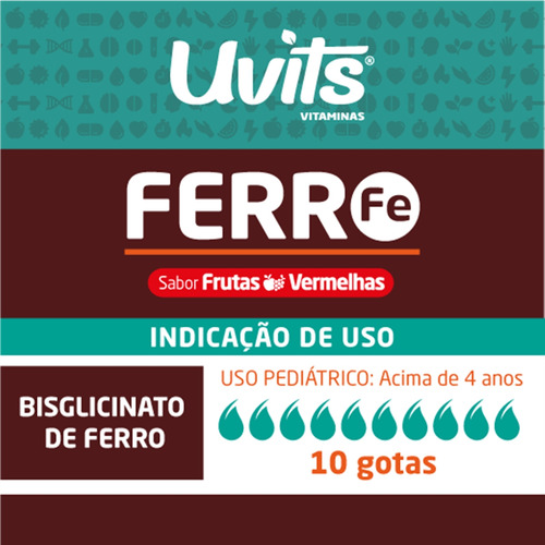 Kit Ferro Bisglicinato 30ml e Vitamina B12 20ml Uvits Sabor Frutas Vermelhas