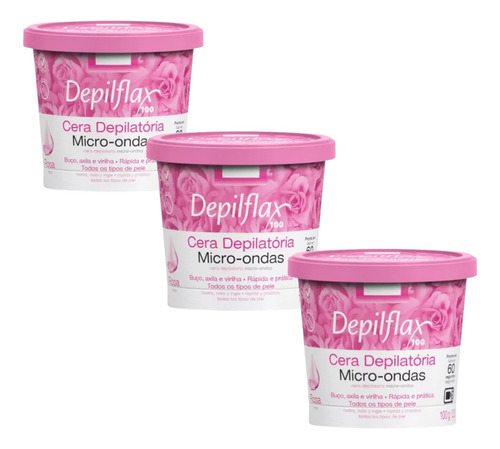 Kit 3 Cera Depilatória Micro-ondas Depilflax Rosas 100g