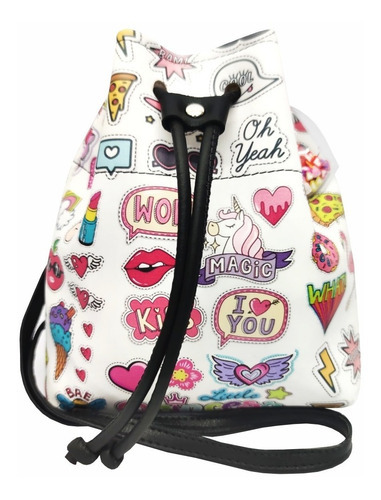 Bolsa Infantil Meninas Stickers - Magicc Bolsas 607 Cor Branco