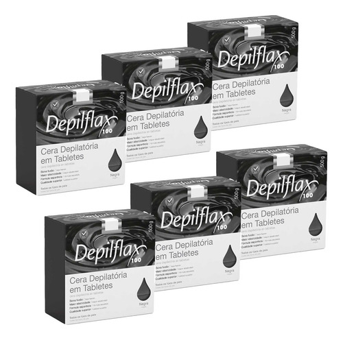Kit 6 Ceras Negra Depilação Tablete Quente Depilflax 500g
