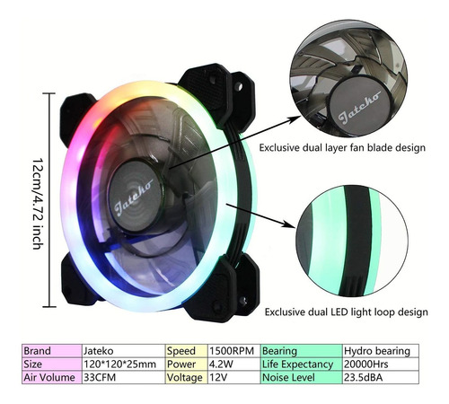 Ventiladores De Caja Jateko Rgb 120 Mm Dual Light Loop 36...