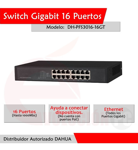 Switch Gigabit 16 Puertos Dahua Dhpfs301616gt Switching 32g