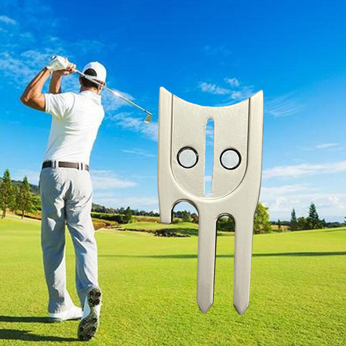 Golf Divot Tool Marcador De Bolas Reparación Verde Plata