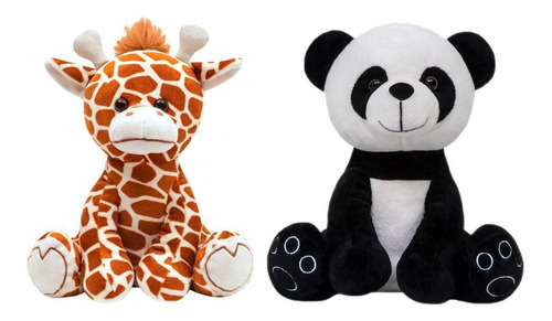 2 Bichinhos De Pelúcia Decoração Infantil 25cm Animais Cor Girafinha/Pandinha