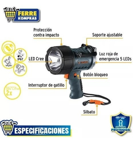 Lámpara De Led 300 Lm Recargable Alta Potencia 12983