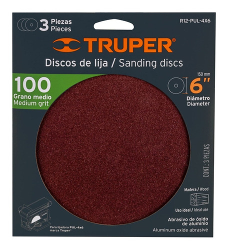 Disco Grano 100 P/lijadora 3 Pzas Truper 16148 Color Marrón oscuro