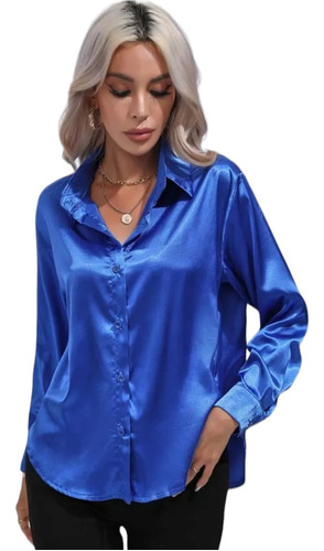 Camisa Formar De Satin Tela Seda Cuello V Manga Larga 