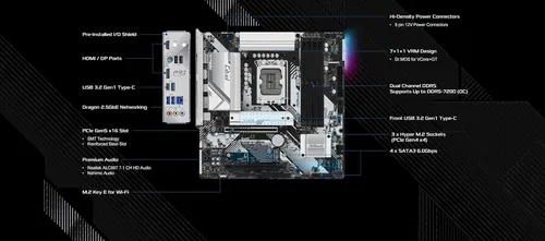 Placa Base Asrock B760m Pro Rs, Ddr5, 7200 Mhz, Pantalla Hdm