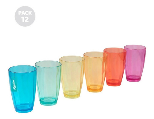 Imagen 2 de 6 de Set 12 Vaso Acrílico Facetado Color Translucido Deco Pastel