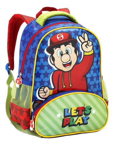 Mochila Costas Escolar Infantil Super Mario Bros Lests Play