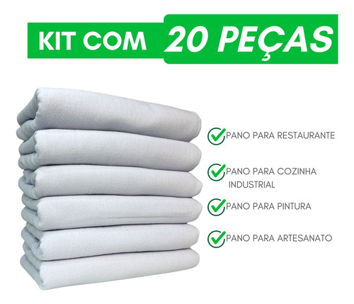 Pano De Prato Pé De Galinha Branco Sem Estampa - Kit 20 Un.