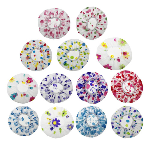 Ljy 13 Pieces Assorted Shower Caps Elastic Waterproof Plasti