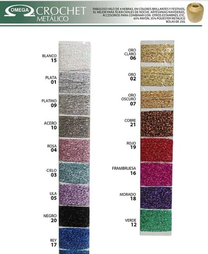Hilo Crochet Metálico Omega 25gr (20 Piezas)
