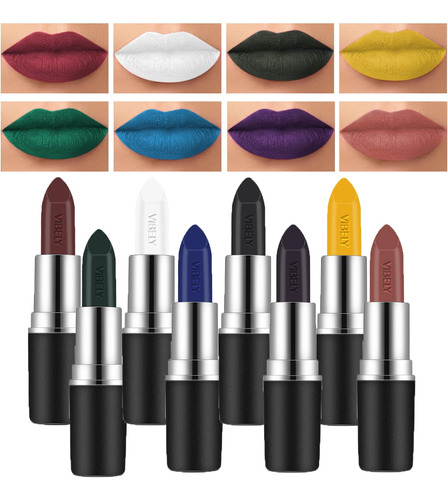 8 Colores Vintage Vampire Matte Lipstick Set, Gireatick Lápi