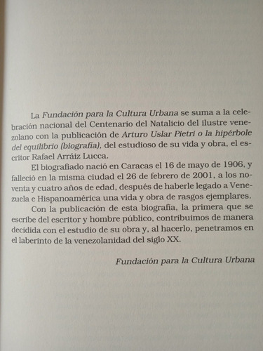 Uslar Pietri O La Hipérbole Del Equilibrio /arráiz Lucca Fcu