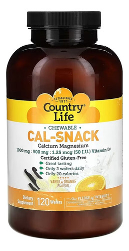 Country Life Cal-snack Calcio Y Magnesio 120 Obleas Sabor Vainilla Naranja