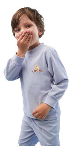 Pijama Infantil Dude Niño Algodon Pimenton Celeste Invierno