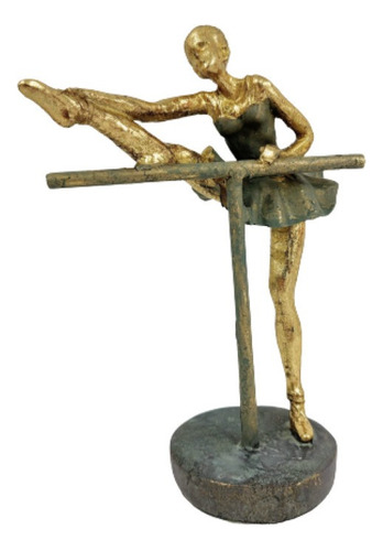 Bailarina Decorativa Dourada 18x13x7cm Perna E Mão Na Barra