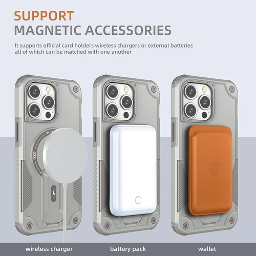 Funda Armor C/ Soporte Correa Antirobo Magsafe Para Iphone Plateado 16 Pro Max