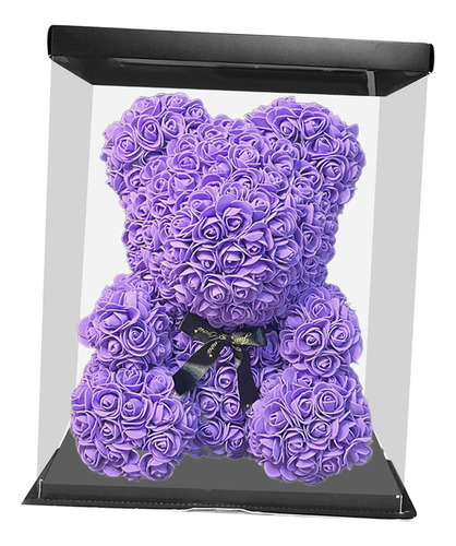 Precioso Oso De Flores Con Caja De Regalo, Flores Púrpura