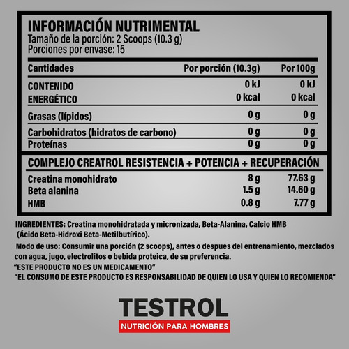 Creatina Platinum Creatina+ Beta-alanina+hmb 154g Testrol Sabor Sin sabor