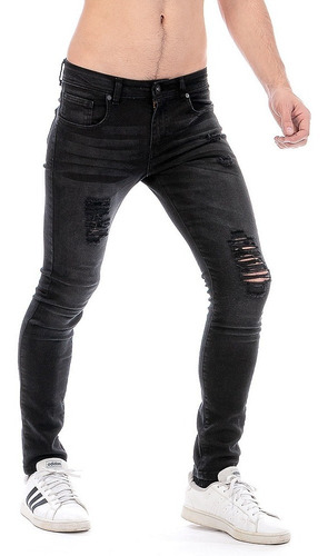 Imagen 3 de 7 de Jeans Pantalón Mezclilla Negro Skinny Hombre Black Rocket