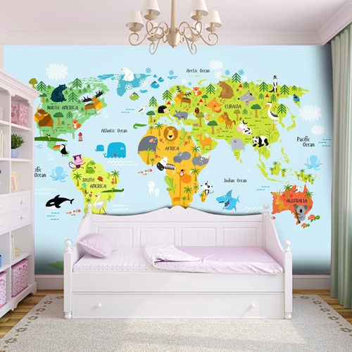 Papel Parede Adesivo Lavável Mapa Infantil 3,40x2,90m Ingles