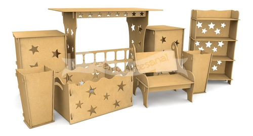 Kit Festa Mdf Provençal 08 Peças Mesa Infantil Cubo Estrela