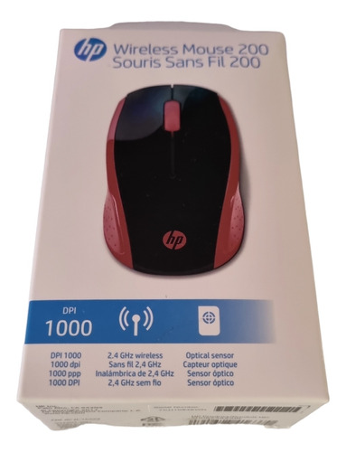 Mouse Óptico Inalambrico Hp 200 Rojo 1000 Dpi 10mts 2.4ghz