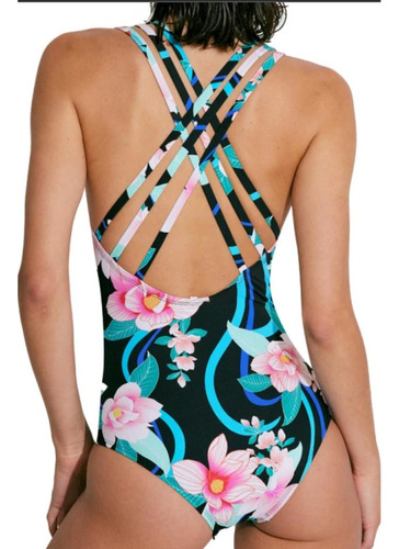 Traje De Baño Flores Control Abdomen Faja Xs/xxl Seca Rapido
