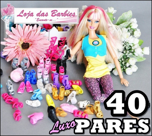 Kit 40 Pares Sapatos Luxo P/ Boneca Barbie Sapatinhos Chic