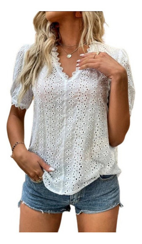 Blusa Elegante Para Mujer Camisa Lisa Con Encaje