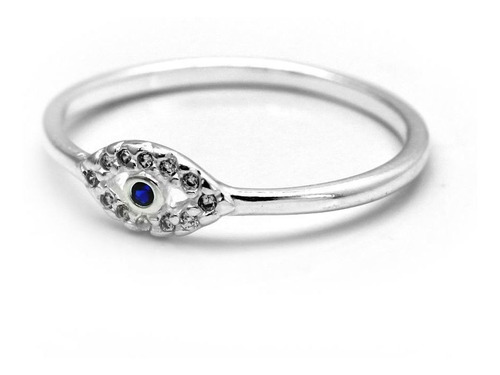 Anillo Ojo Turco Chico Cristal Y Azul De Plata 925 