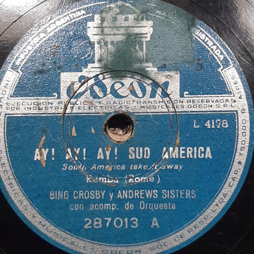 Pasta Bing Crosby Andrews Sisters Acomp Orquesta Odeon C503