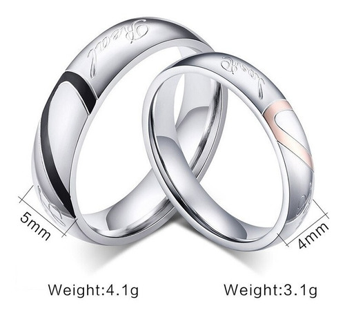 2 Anillos De Compromiso Para Pareja En Diseño Corazón Único