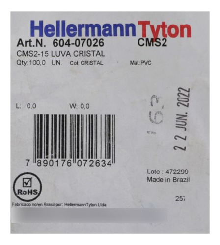 Luva De Identificação Para Cabo 2,5 A 6mm Cms2-15 Hellermann Transparente