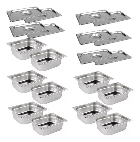 Kit De 10 Cubas Gastronômicas C/tampa Buffet Inox 1/4 150mm
