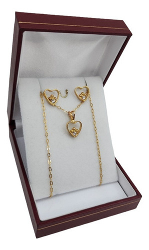 Regalo Enamorados Cadena + Dije Corazón Y Aros Ench Oro N 