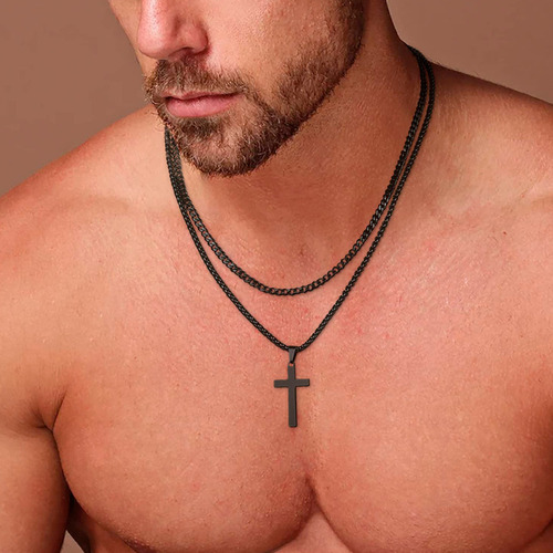 Sjx Collar Cadenas Dijes De Cruz Hombre Acero Inoxidable