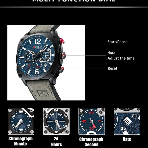 Relojes de cuarzo de cuero de lujo Curren para hombre 8398 con fondo azul