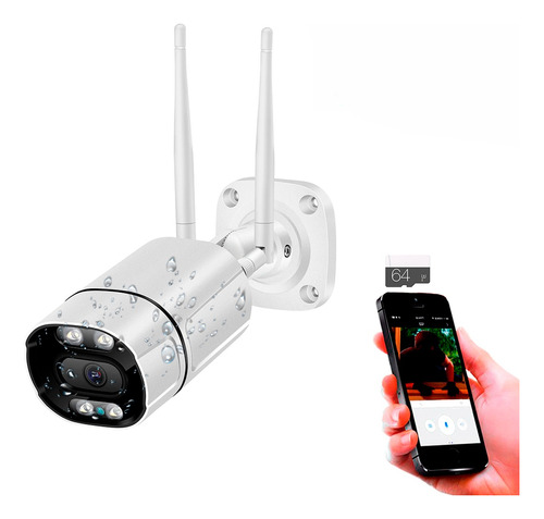 Camara Wifi Ip Exterior Fija Bidireccional 1080p + Sd 64gb