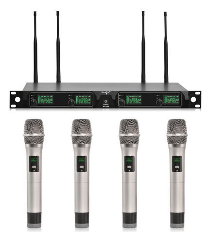 Sistema De Micrófono Inalámbrico De 4 Canales Uhf Con...