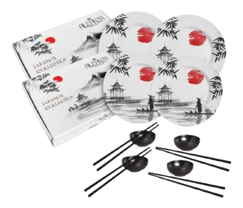 Jogo Jantar Sushi 12 Pçs Cerâmica Comida Japonesa 4 Pessoas