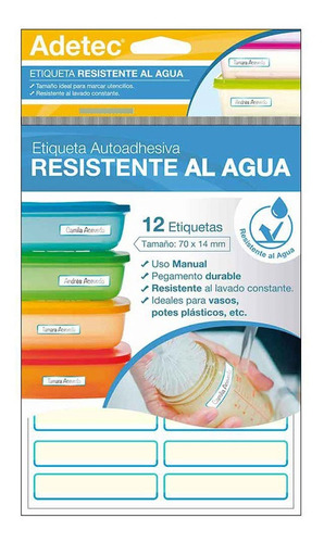 Etiqueta Adhesiva Escolar Resistente Al Agua 12 Lam  Adetec
