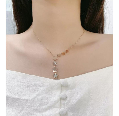 Imagen 6 de 9 de Collar Mujer Estrellas Cristales Acero Inoxidable Elegante