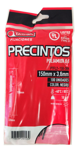 Precintos Prensacable Tacsa 150mm X 3.6mm X 100 Unidades