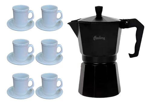 Set Cafetera Italiana Total Black Jarrito Plato Americano X6