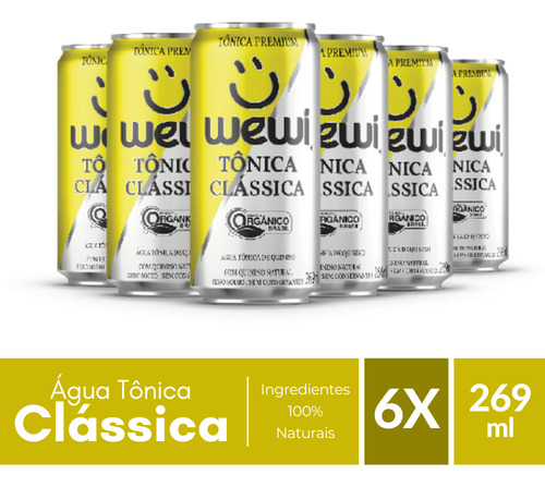 Água Tônica Clássica Orgânica Wewi Pack Com 6 Latas 269ml