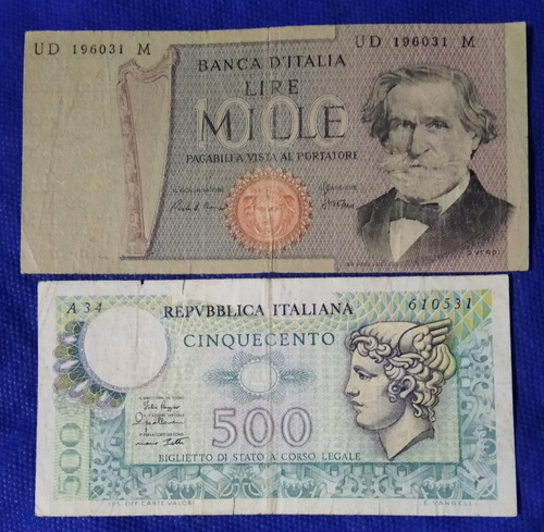 Billetes De 500 Y 1000 Liras, Italia, Estado 6