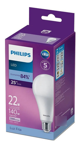 Lâmpada Led Bulbo 22w Luz Branca Fria Bivolt E27 Philips